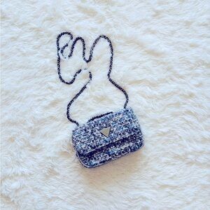 🤍 Guess Blue Tweed Crossbody Bag with Chain Strap